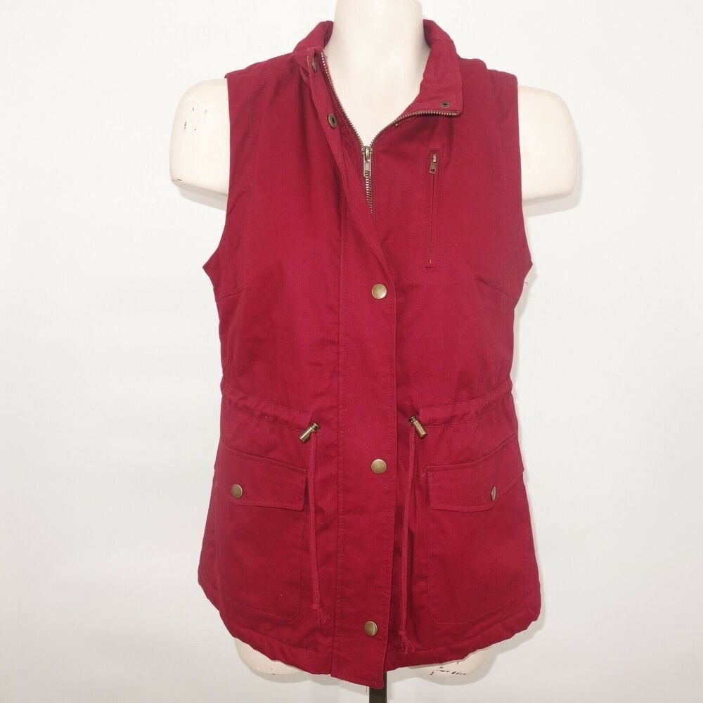 Love Tree Faux Fur Lined Anorak Utility Hooded Vest Red Maroon Women's Small - Picture 1 of 10